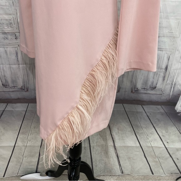 Laundry by Shelli Segal Size 6 Crepe Shift Feather Detail Solid Pink Long Sleeve - Picture 6 of 14